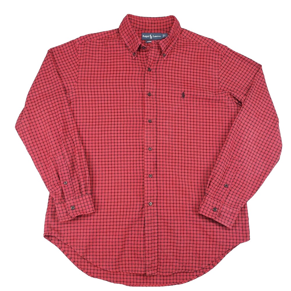 Ralph Lauren Classic Fit Red Check Flannel Shirt Mens‎ L Vintage 2000s